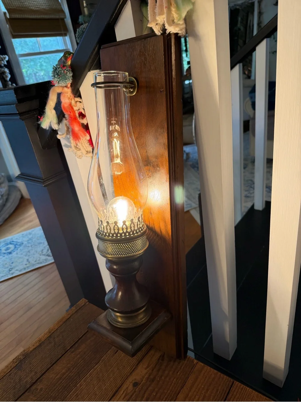 Amazing Vintage Wood Wall Sconce with Clear Glass Chimney